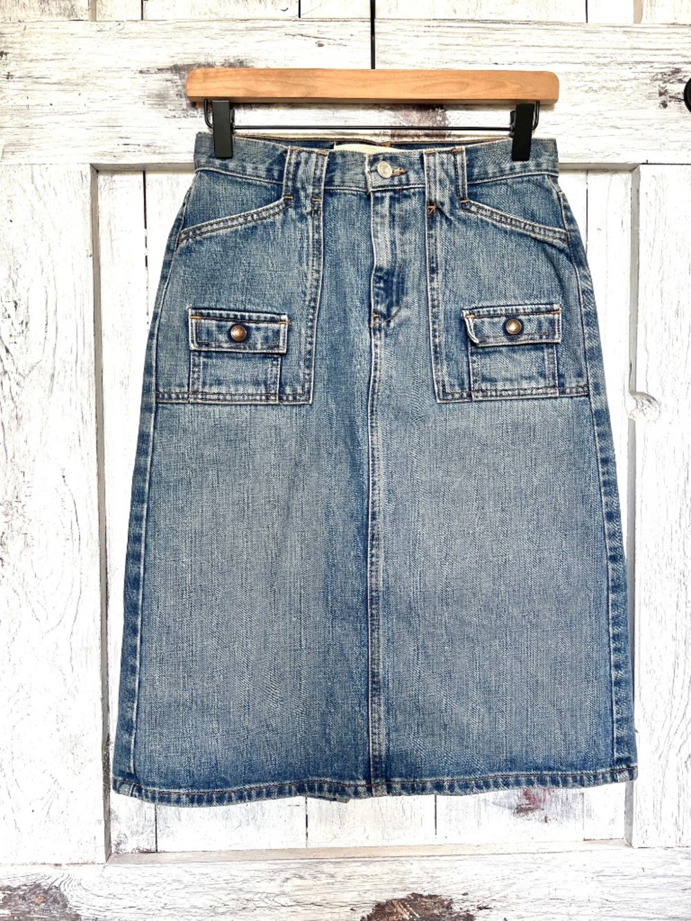 Gap Jeans-Women's-Y2K-Blue Denim-Midi-Utility Skirt-Size 0